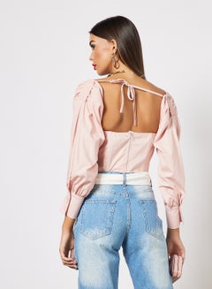 FEMME LUXE Belt Detail Crop Top Light Pink  - Image 4