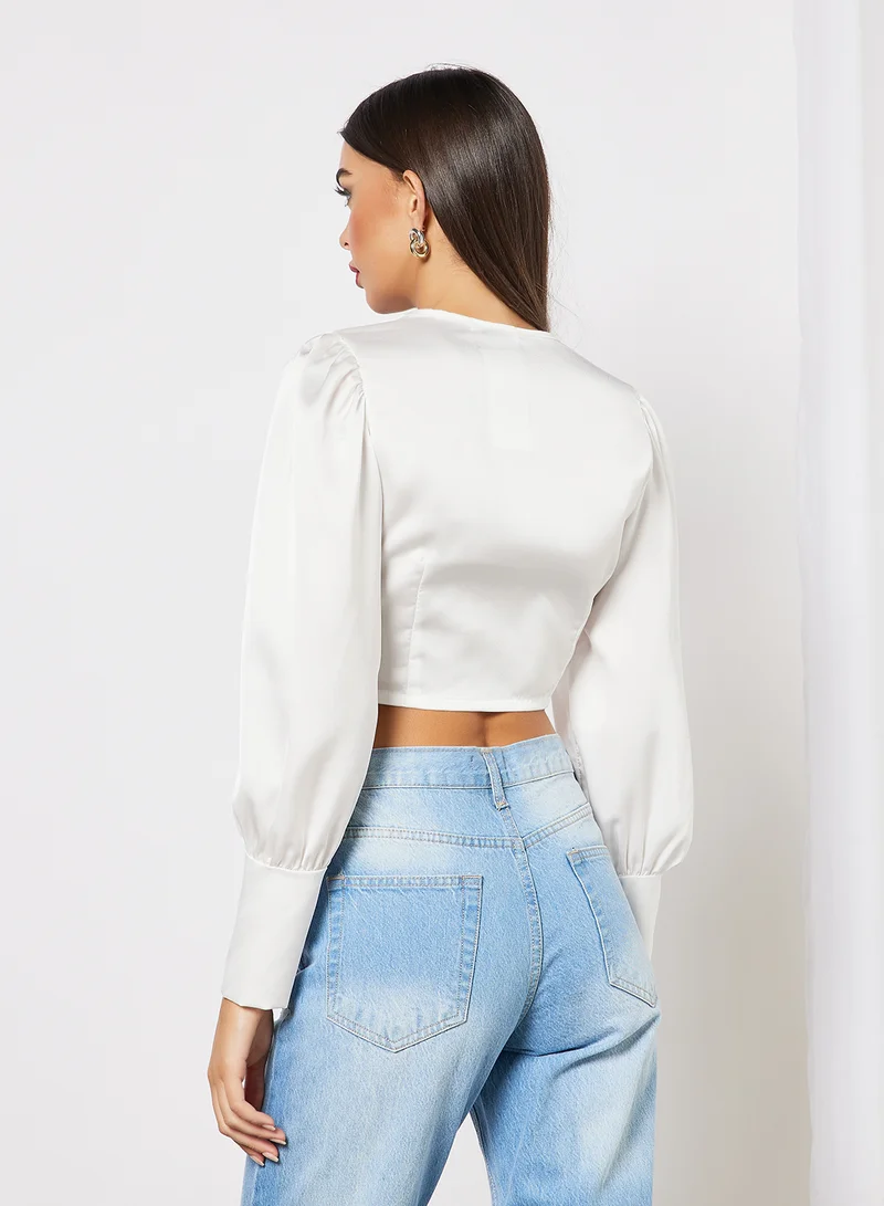 FEMME LUXE Bow Detail Crop Top White