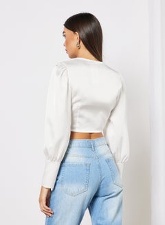 FEMME LUXE Bow Detail Crop Top White  - Image 4