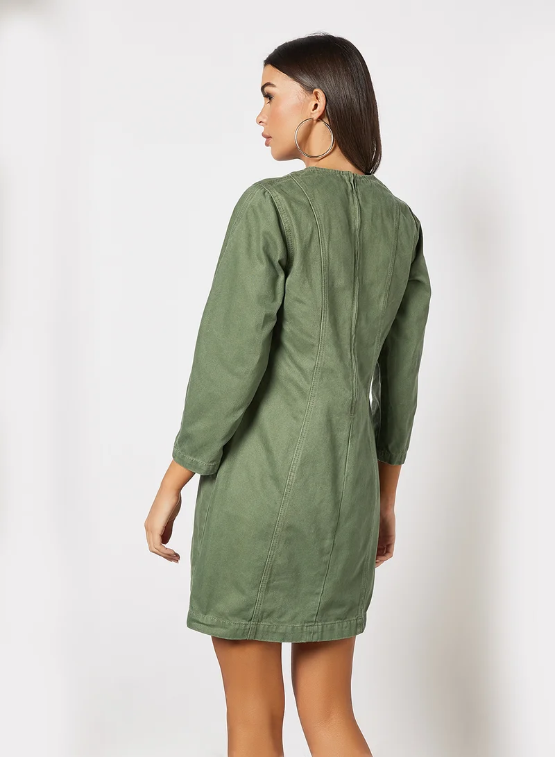 NA-KD 3/4 Sleeve Denim Dress Washed Green