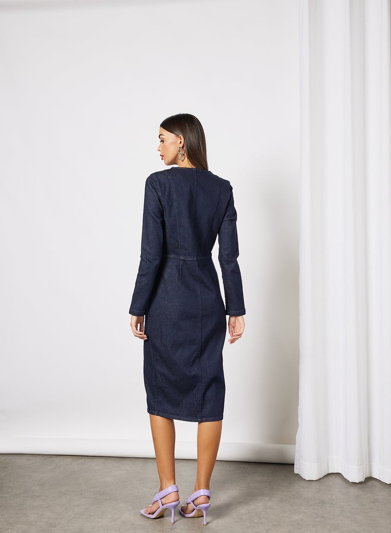NA-KD - Zip-Up Denim Dress Dark Blue - Image 1