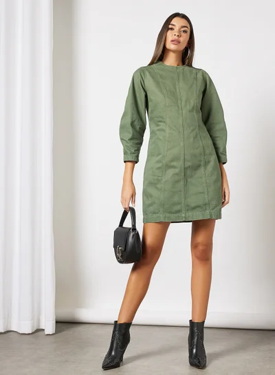 NA-KD 3/4 Sleeve Denim Dress Washed Green
