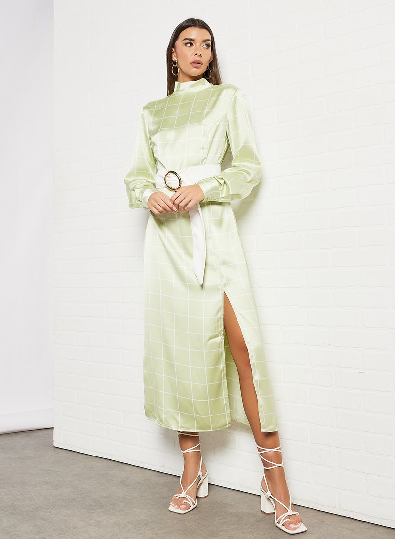 NA-KD - High Neck Satin Dress Green - Image 1