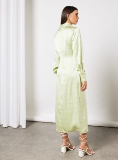 NA-KD High Neck Satin Dress Green  - Image 4