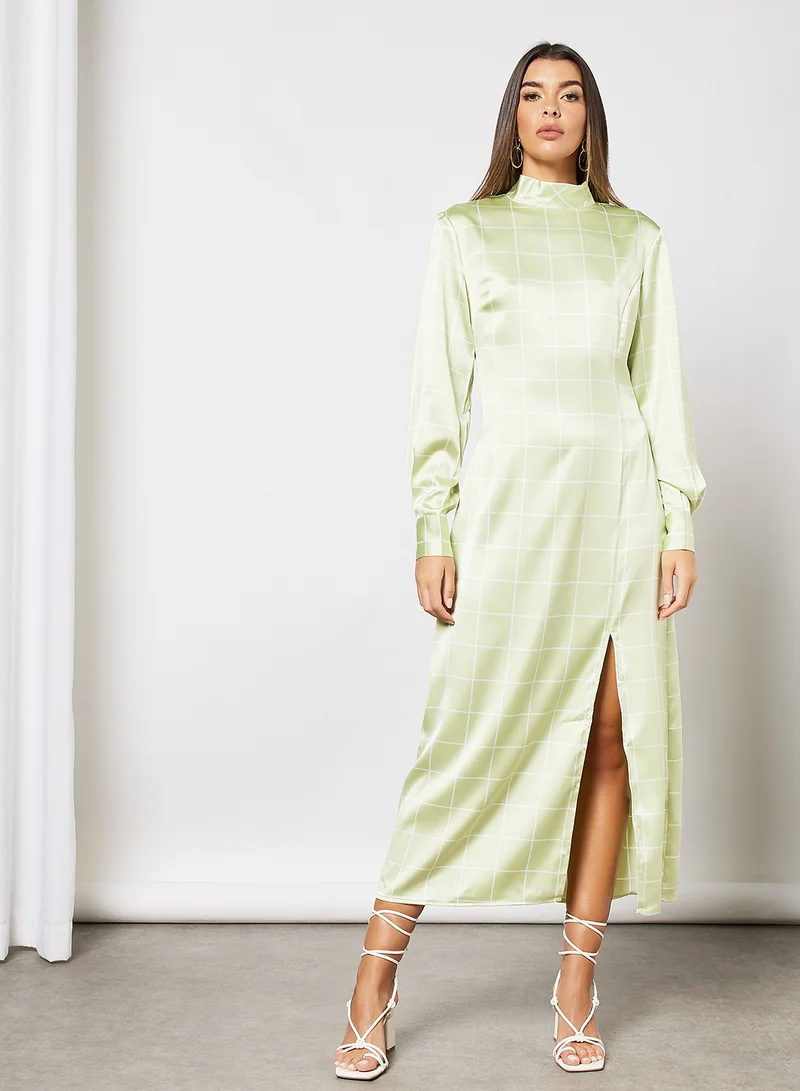 NA-KD Check Print Dress Green