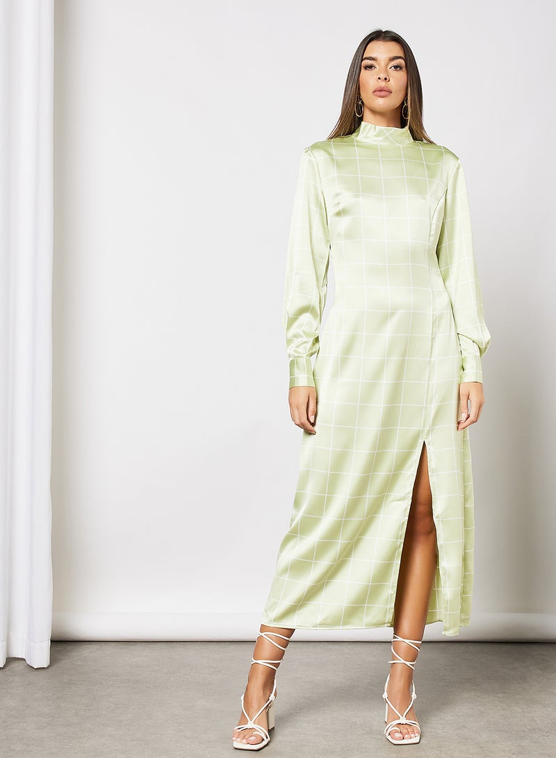 NA-KD - High Neck Satin Dress Green - Image 1