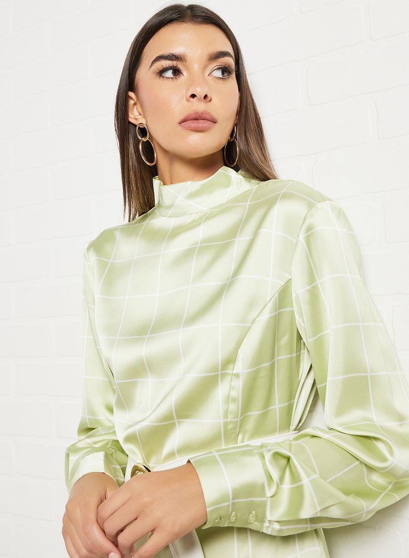 NA-KD - High Neck Satin Dress Green - Image 1