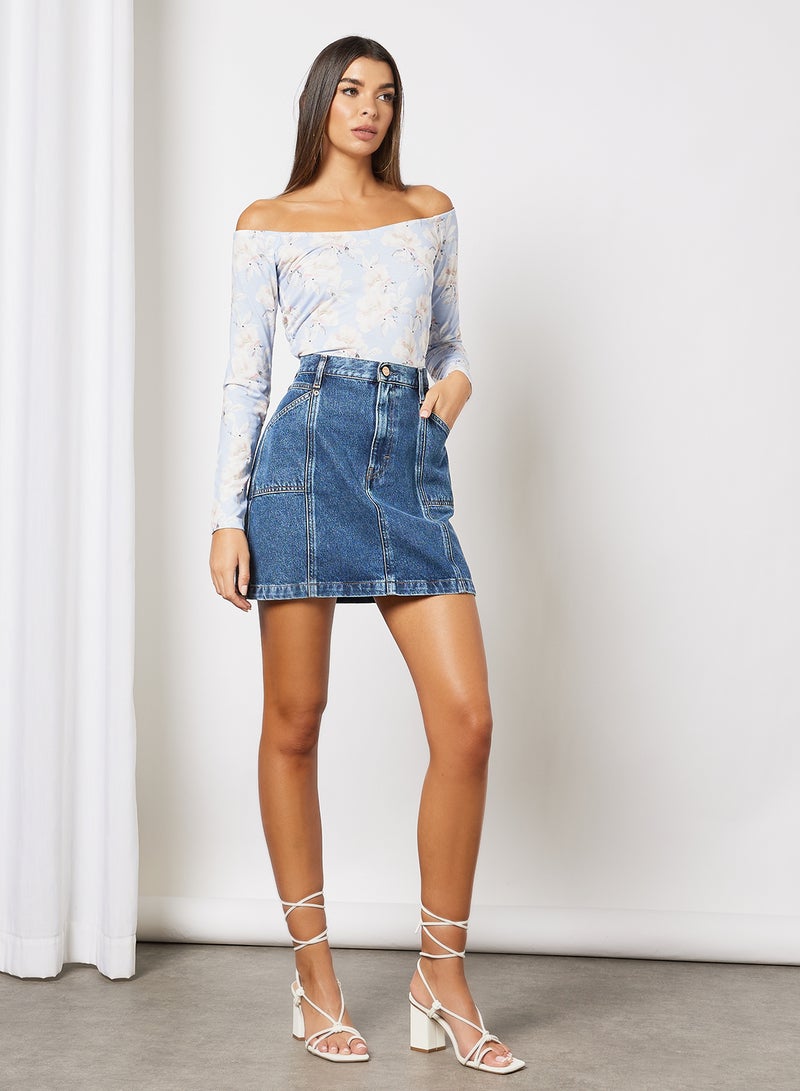 NA-KD - Jersey Off-Shoulder Top Light Blue - Image 1