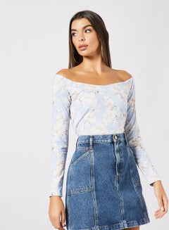Jersey Off-Shoulder Top Light Blue