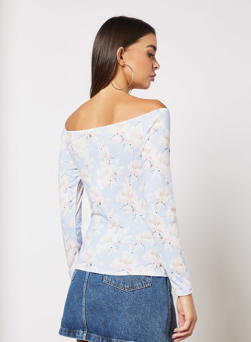 NA-KD - Jersey Off-Shoulder Top Light Blue - Image 1