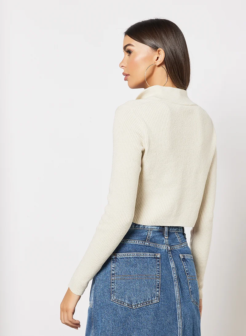 NA-KD Loop Buttoned Cardigan Beige