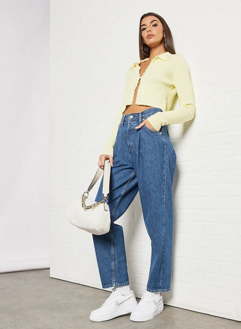 NA-KD Loop Buttoned Cardigan Yellow
