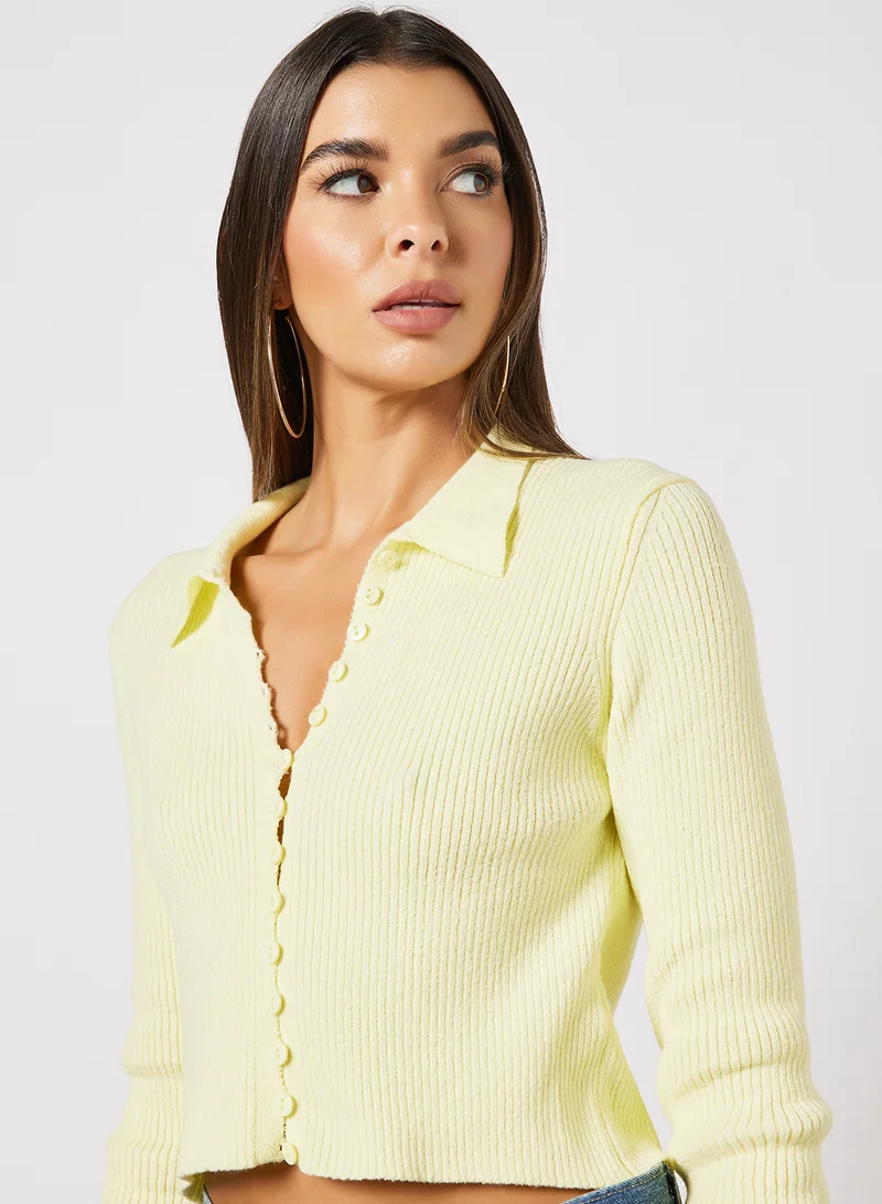NA-KD Loop Buttoned Cardigan Yellow