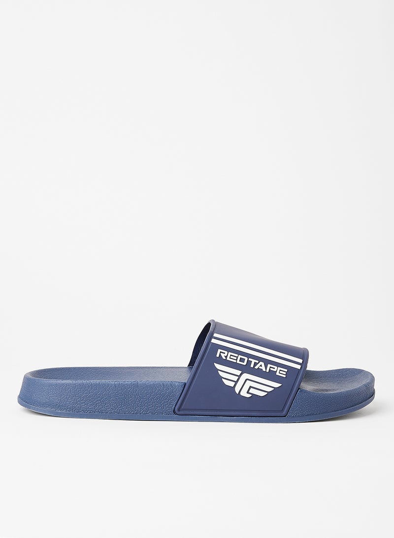 Logo Detail Casual Flat Slides Navy - v1637744991/N49490579V_1