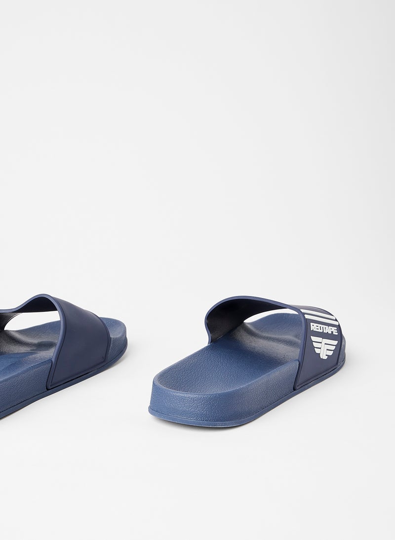 Logo Detail Casual Flat Slides Navy - v1637744991/N49490579V_3