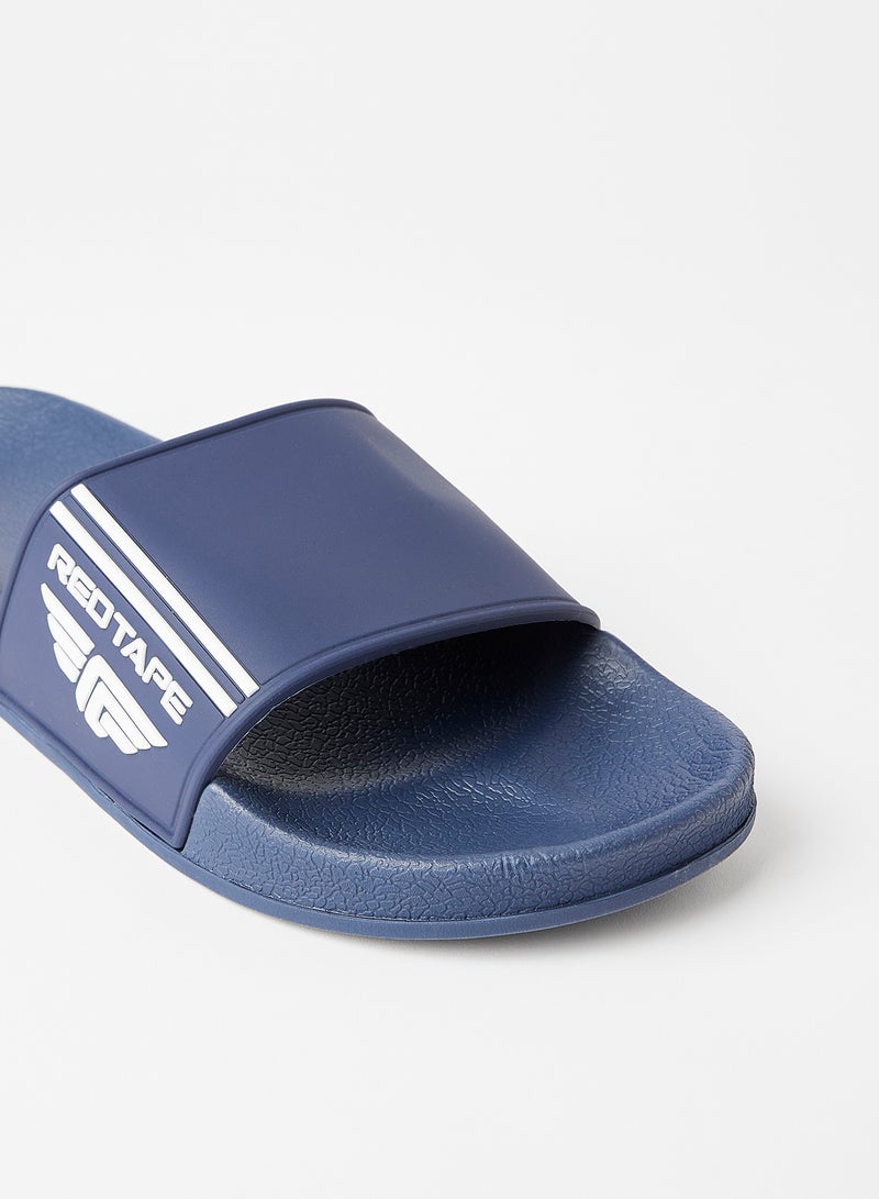 Logo Detail Casual Flat Slides Navy - v1637744992/N49490579V_4