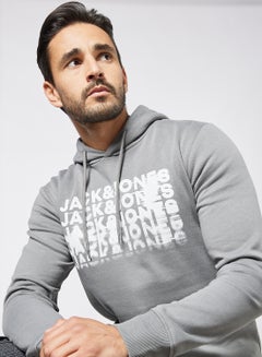 JACK & JONES Repeat Logo Hoodie Grey  - Image 3