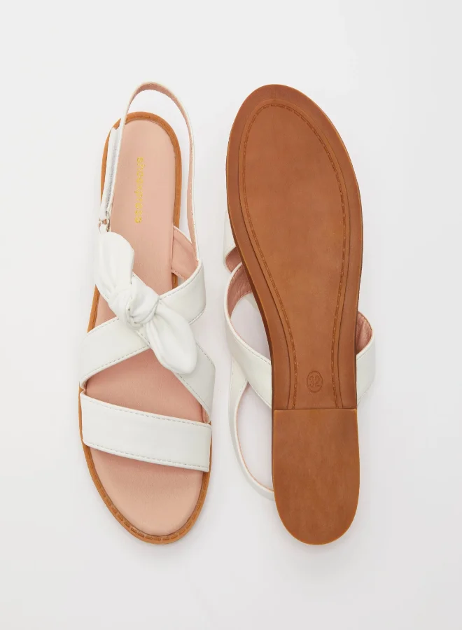 shoexpress Girls Velcro Closure Flat Sandals White/Brown