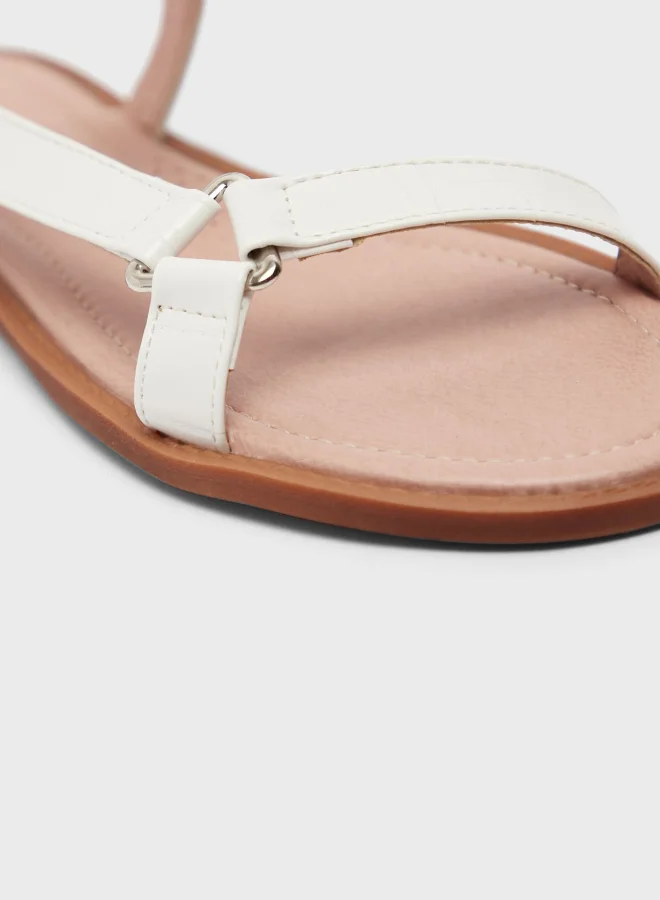 shoexpress Girls Velcro Closure Flat Sandals White/Brown