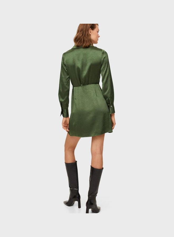 MANGO Side Tie Wrap Dress Green - Image 2