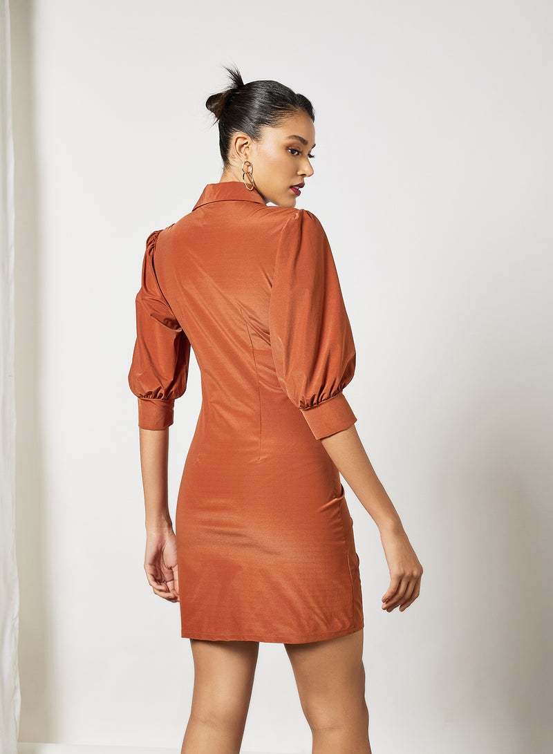 MANGO - Ruched Mini Dress Brick Red - Image 1