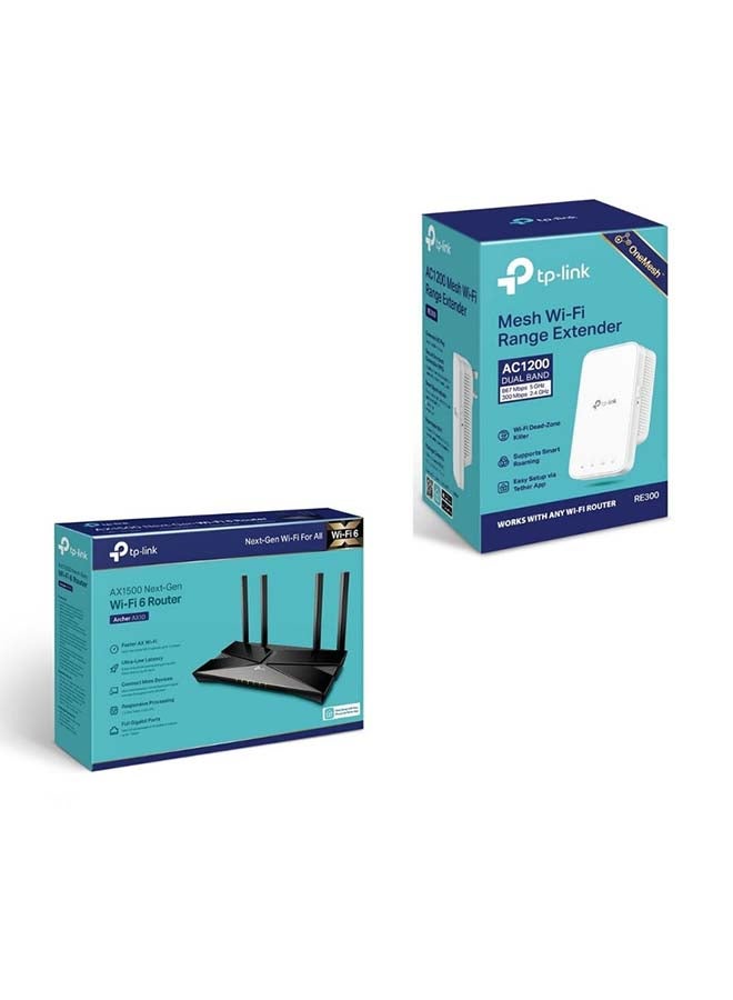 TP-LINK - Archer AX10 Router + RE300 Extender Maximum Wireless Coverage for 1BHK & 2BHK Black - Image 1