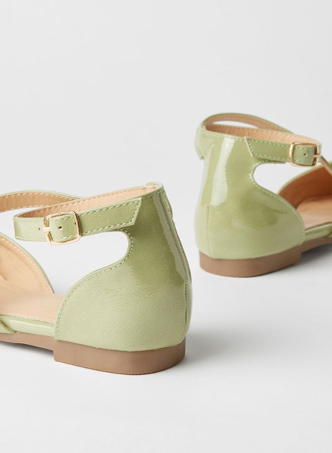 Jove Strap Detail Buckle Closure Pointed Toe Mules Green - Image 4