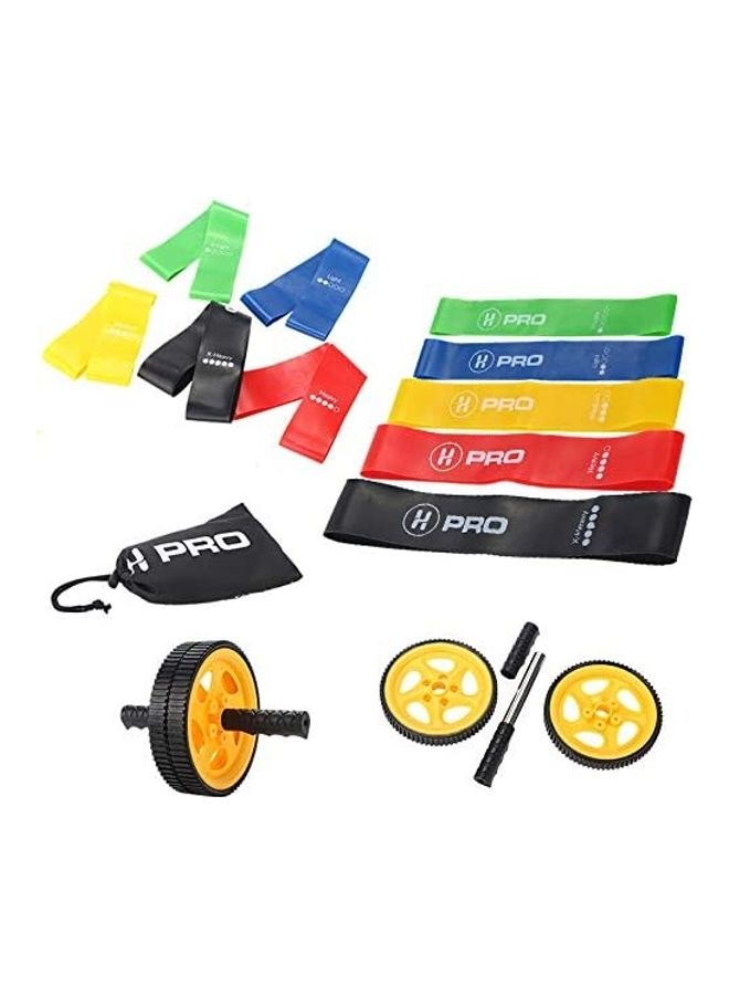 أتش برو 5 قطع من أحزمة مقاومة مطاطية من اللاتكس مع عجلة لتمارين البطن وحقيبة - Image 1