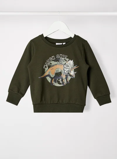 NAME IT Boys Graphic Long Sleeve Sweatshirt Green