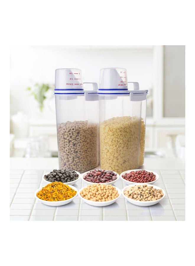 MARGOUN - Pack of 2 Airtight Rice Bean Cereal Storage Container Bin With Measuring Cup Clear 2500ml - Image 1