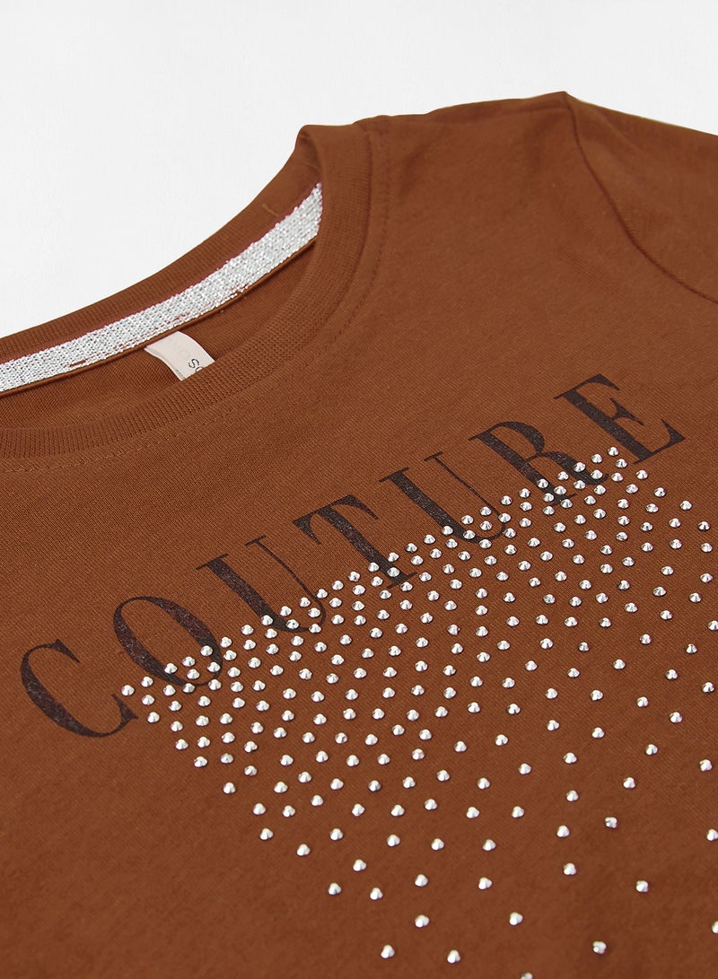 ONLY Kids/Teen Embellished T-Shirt Brown - Image 3