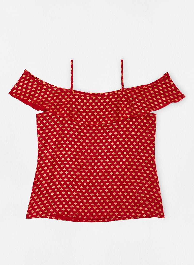 Aila Casual Top With Scrunchie Red  - Image 2
