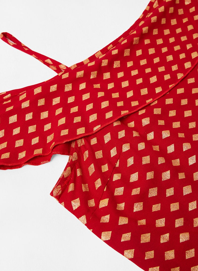 Aila Casual Top With Scrunchie Red  - Image 3
