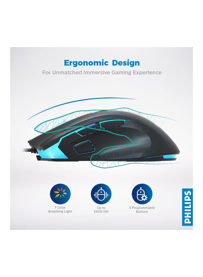 Philips USB Wired Gaming Mouse Black - Image 2
