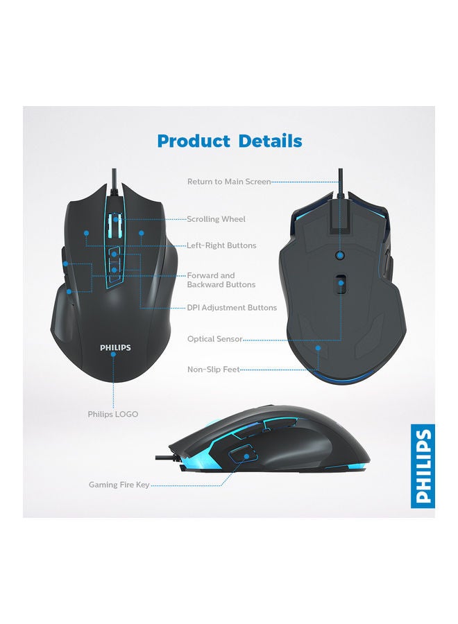 Philips USB Wired Gaming Mouse Black - Image 5
