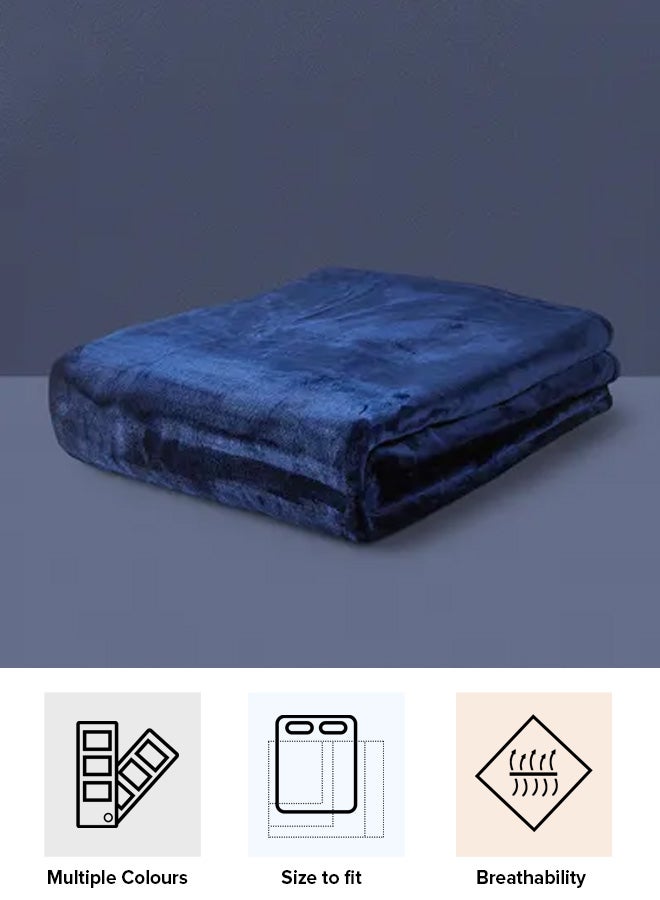 Noon East - Lightweight Summer Blanket King Size 310 GSM Extra Soft Fleece All Season Blanket Bed And Sofa Throw Dark Blue 220 x 230cm - Image 1