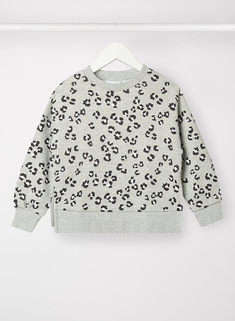MANGO - Girls Animal Print Sweatshirt Grey - Image 1