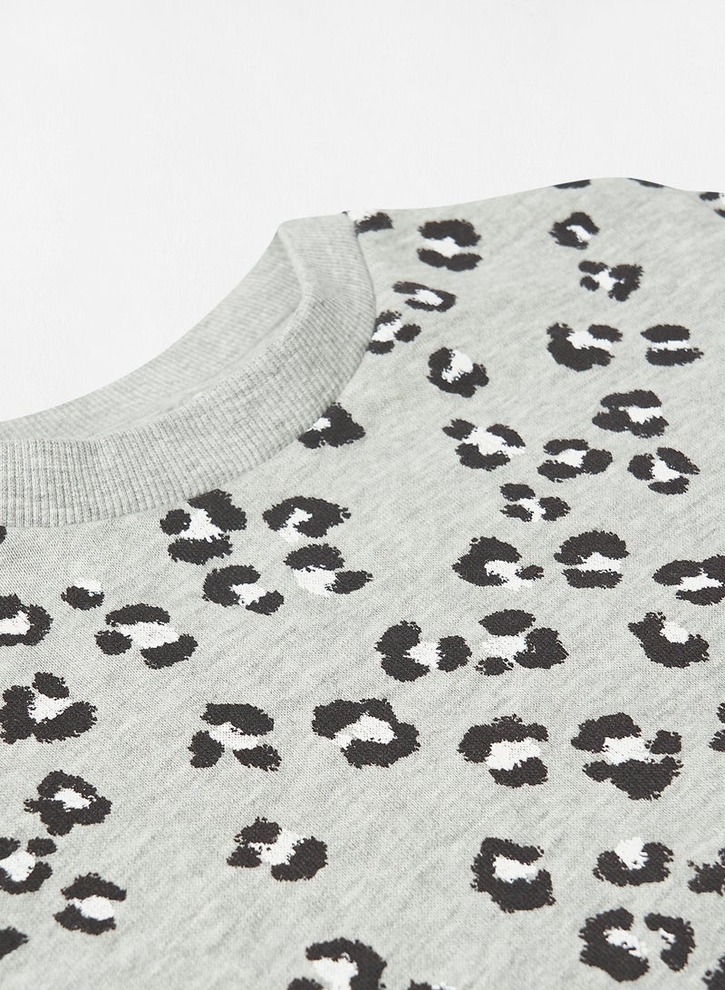 MANGO - Girls Animal Print Sweatshirt Grey - Image 1