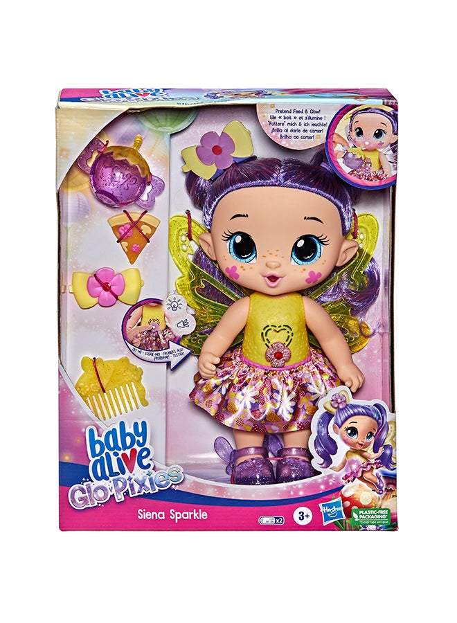 Baby Alive GloPixies Doll, Siena Sparkle, Glowing Pixie Doll Toy for Kids Ages 3 and Up, Interactive 10.5-inch Doll Glows with Pretend Feeding