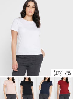 5 Pack Essential Crew Neck T-Shirt Multicolour