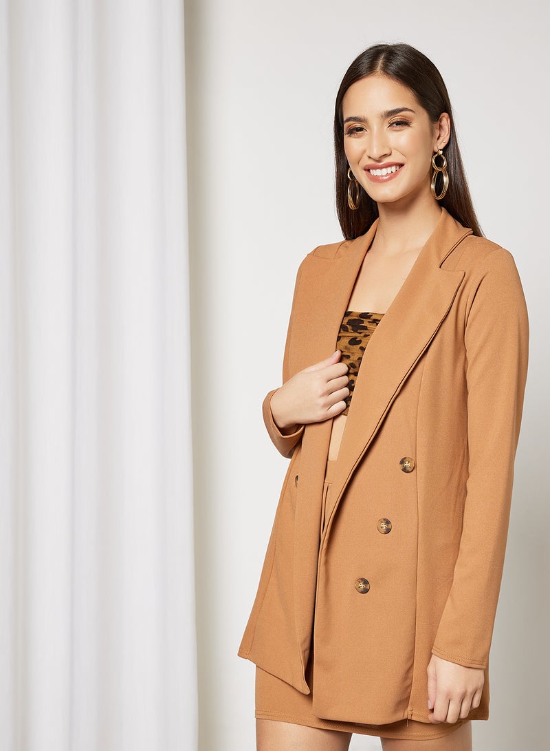 FEMME LUXE Button Blazer And Mini Skirt Set Camel  - Image 2