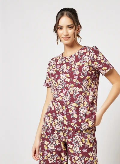 I.Scenery Floral Top Burgundy