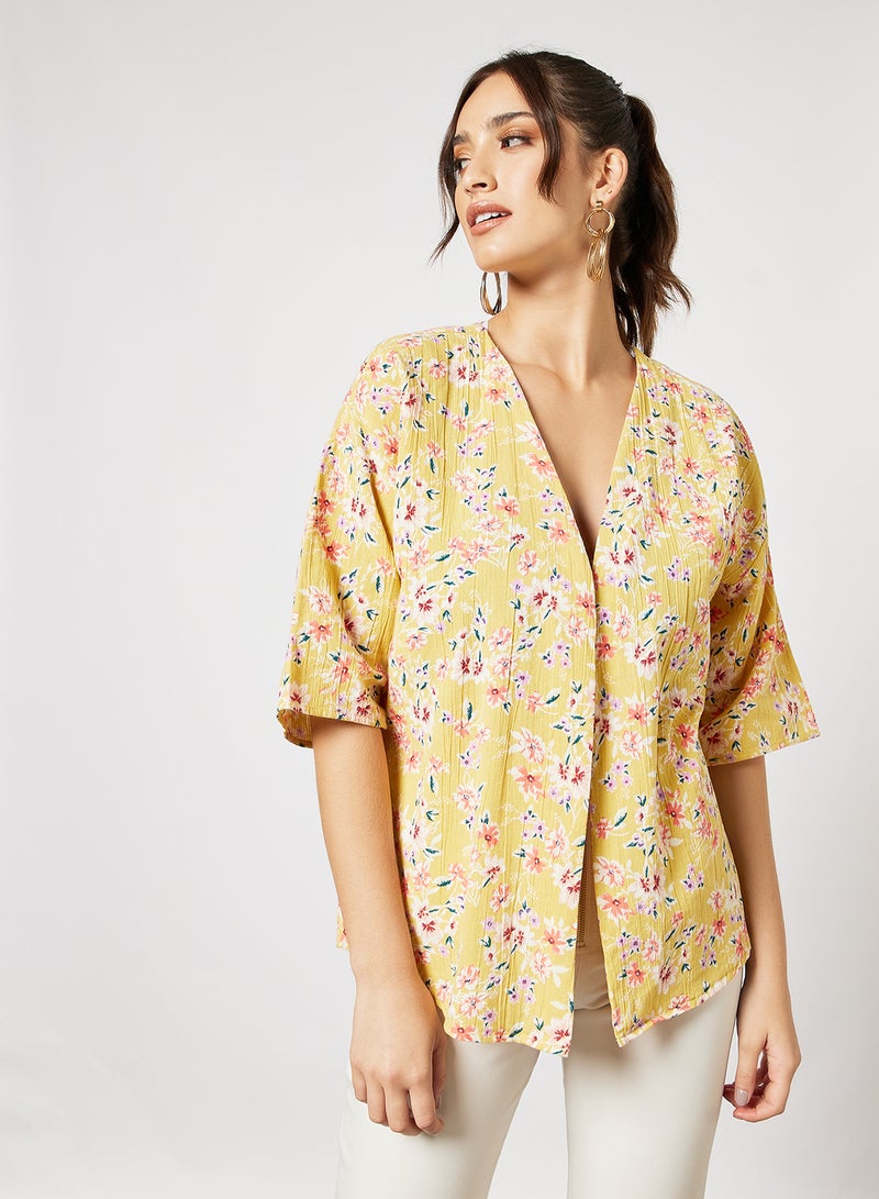I.Scenery Floral Short Kimono Yellow  - Image 1