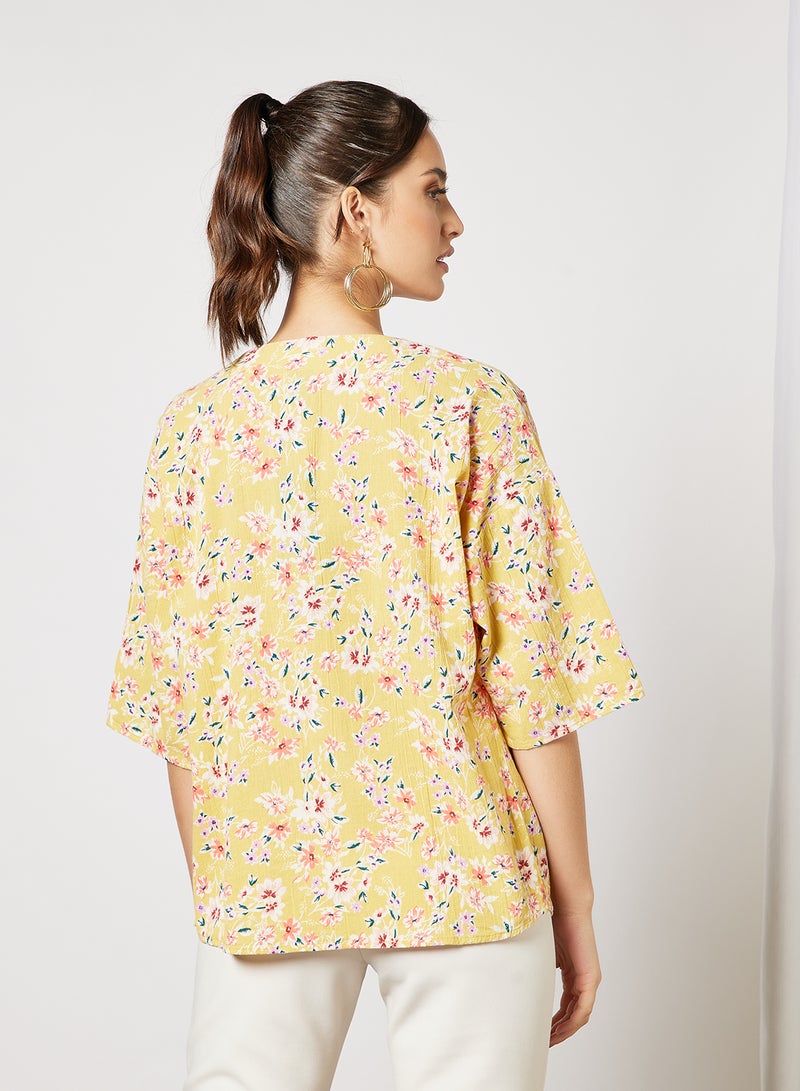 I.Scenery Floral Short Kimono Yellow  - Image 4