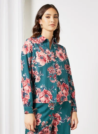 I.Scenery Floral Shirt Teal