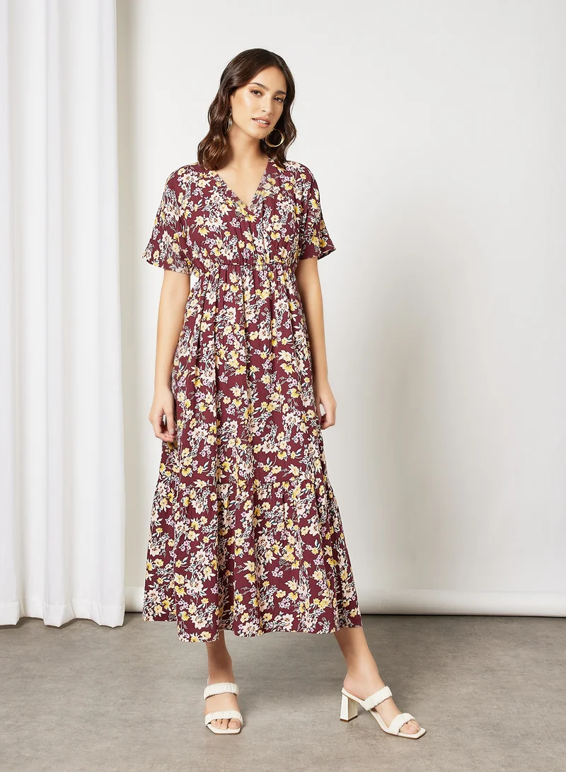 I.Scenery Floral Dress Burgundy