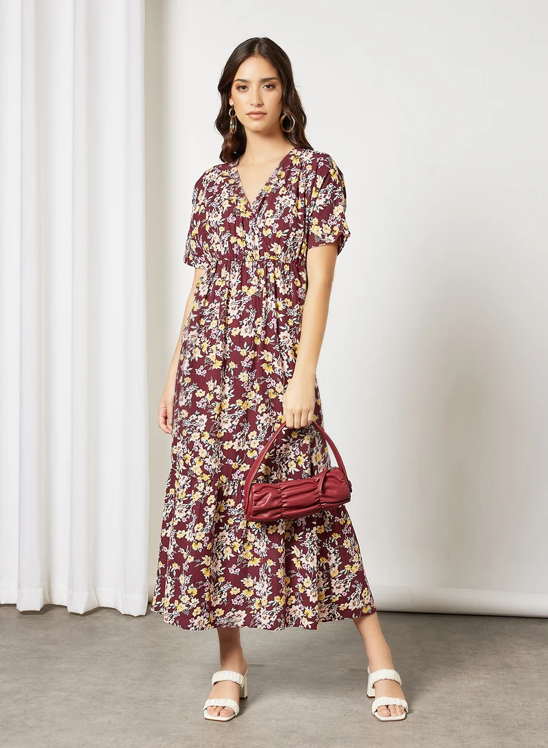 I.Scenery Floral Dress Burgundy