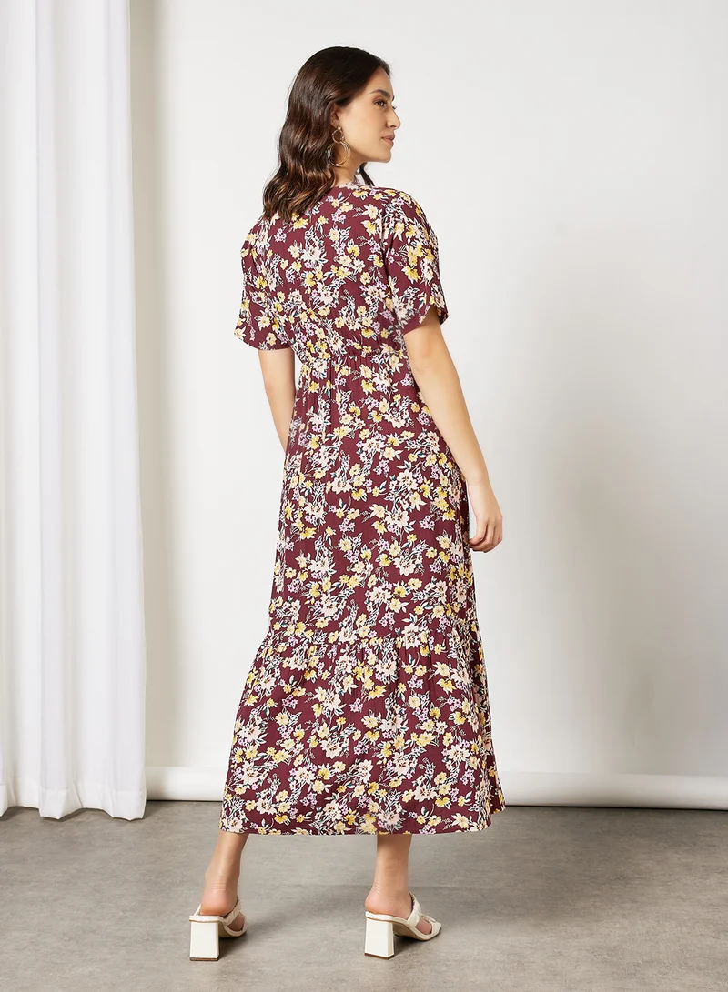 I.Scenery Floral Dress Burgundy