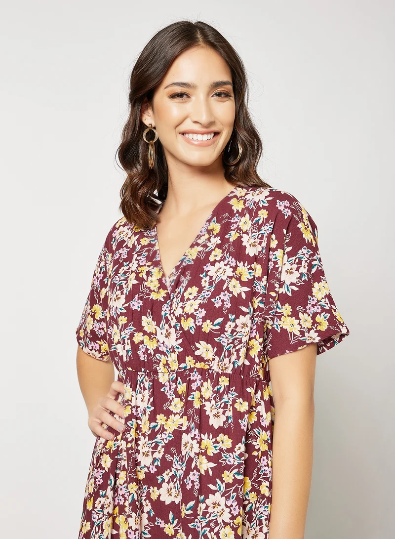 I.Scenery Floral Dress Burgundy