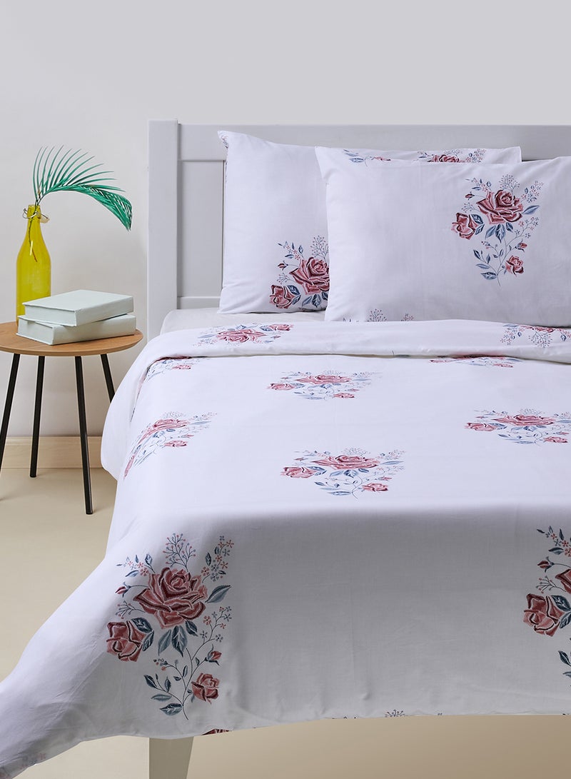 Amal - Duvet Cover Set - With 1 Duvet Cover 200X200 Cm And 2 Pillow Cover 50X75 Cm - 100% Cotton Caroline Percale Rotary Print - 144 Thread Count Cotton White/Red/Blue Queen - Image 1
